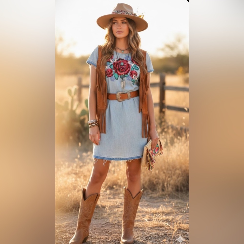 True Religion floral embroidered denim shirt dress featuring a light wash, XS